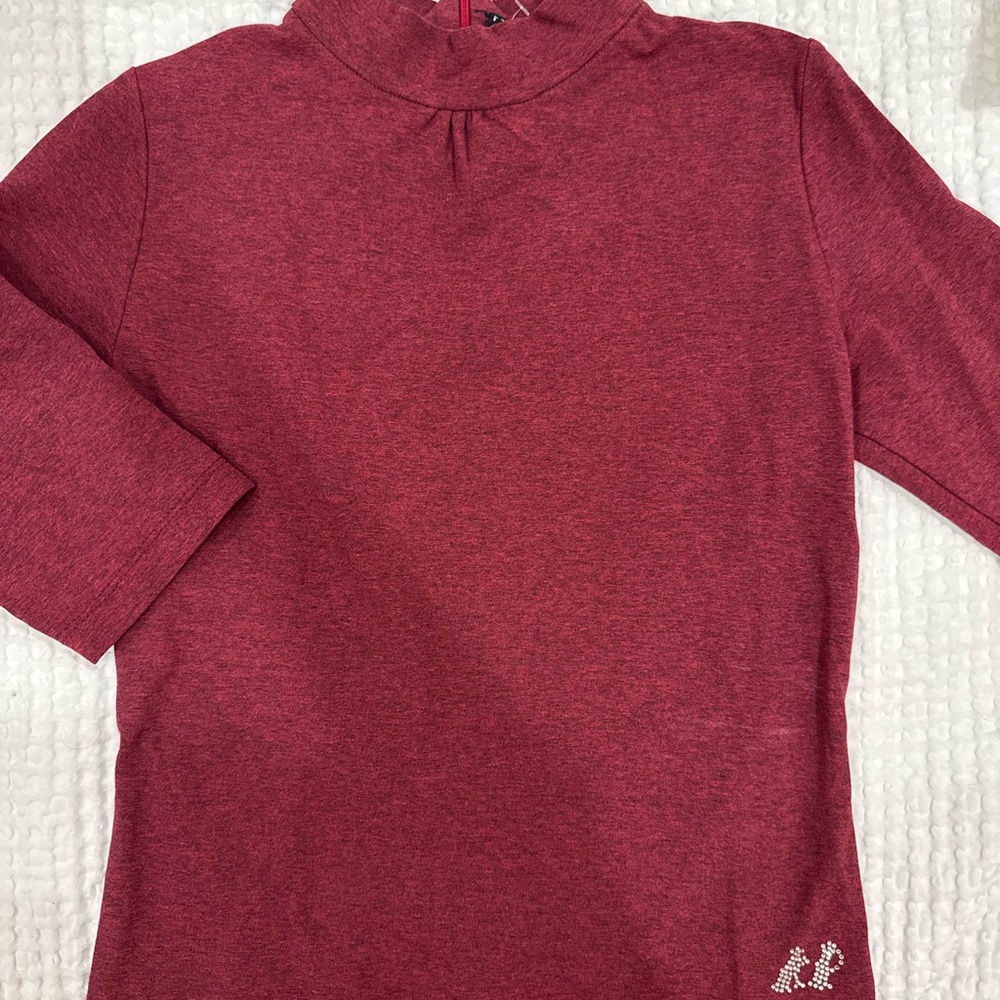 KP Jeans Women’s Mock Neck 3/4 Sleeve Top - Heathered Wine